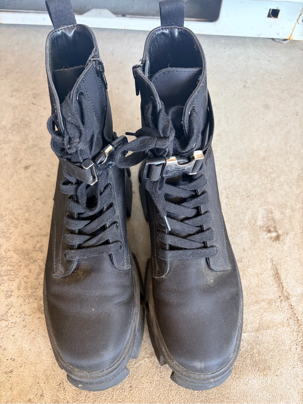 Steve Madden Black Lace-Up Combat Boots with Buckle Accent